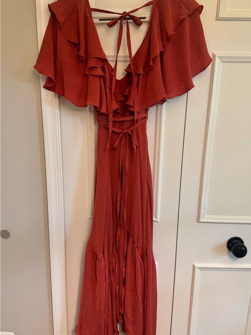 ASOS Ruffled Wrap High-Low Dress in Dusty Rose - Picture 6 of 6